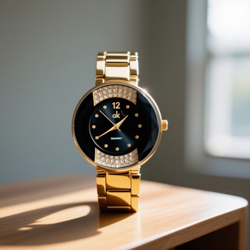 Calvin Klein Luxury Black Dial Gold Watch for Women