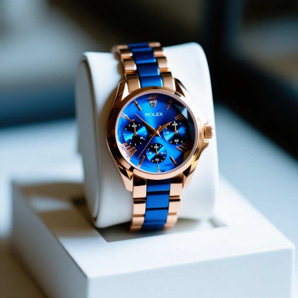 Rolex Premium blue Gold Watch for Women