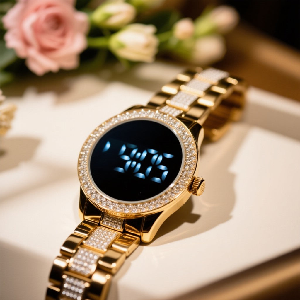 Black Dial Gold Watch for Women