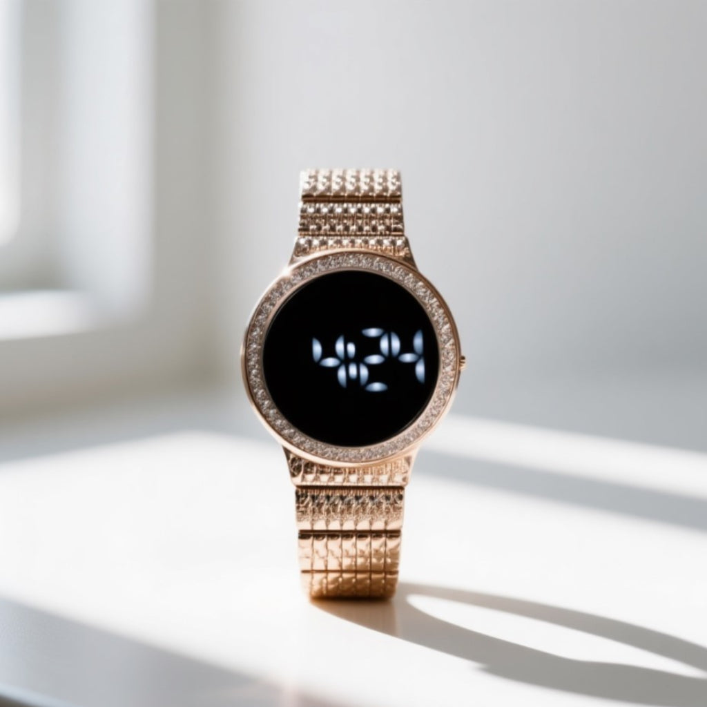 Black Dial Gold Watch for Women